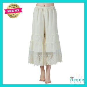 Cotton Batiste Culotte Slip Pettipants Lace Trim Vintage Wide Leg Half Slip